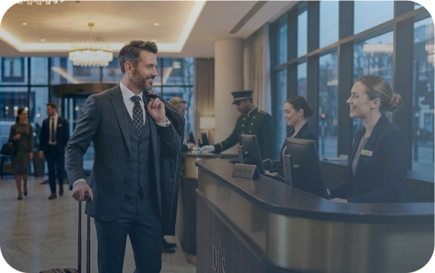 Executivo fazendo check-in em hotel